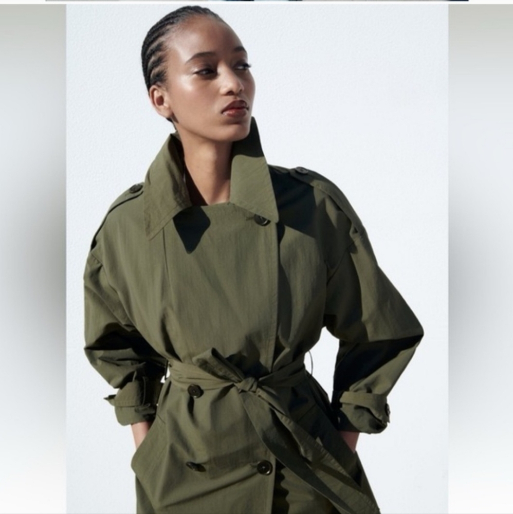 ZARA ARMY GREEN BELTED TRENCH COAT - Picture 8 of 9